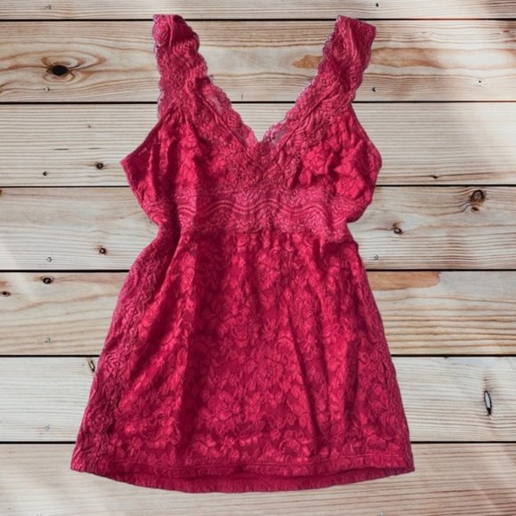 MODA Red Y2K Lace Tank Top - Picture 1 of 7